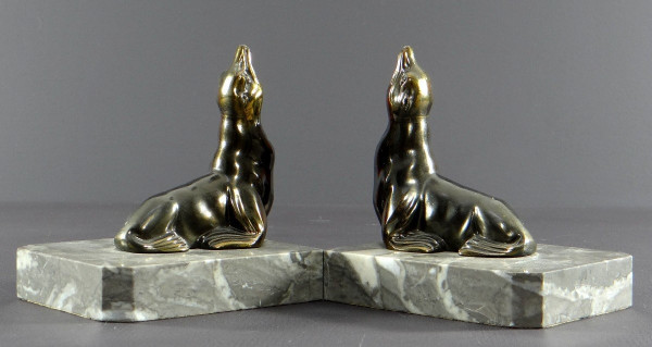 France, 1930/1950, Pair Of Cast-Iron Bookends Featuring Sea Lions.