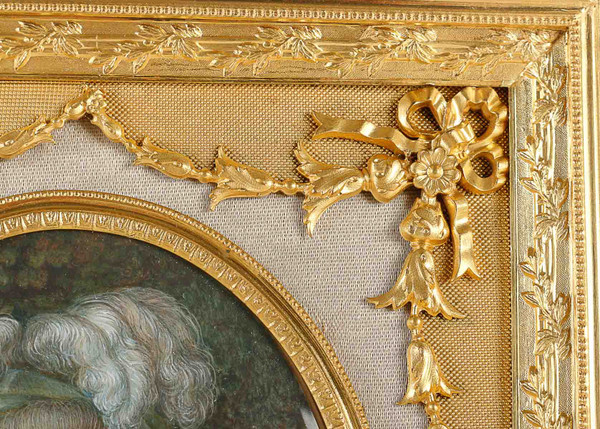 A beautiful ivory painting of Marie Antoinette in a late 19th century gilt bronze frame.