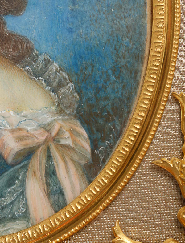 A beautiful ivory painting of Marie Antoinette in a late 19th century gilt bronze frame.