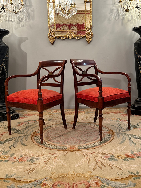 Maurice Hirch Maison Jansen, Paar Mahagoni-Fauteuils, gestempelt Epoche 20.