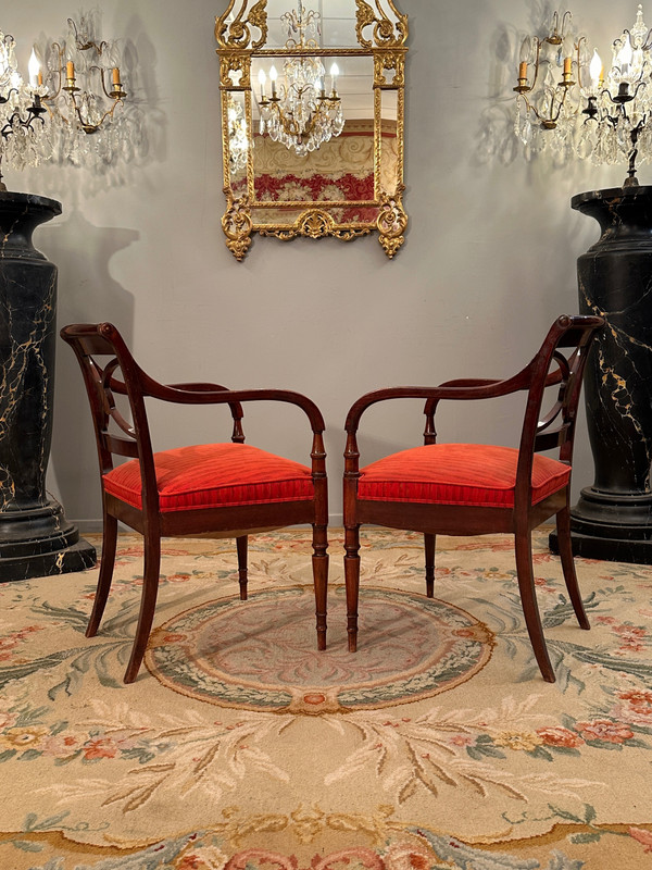 Maurice Hirch Maison Jansen, Paar Mahagoni-Fauteuils, gestempelt Epoche 20.