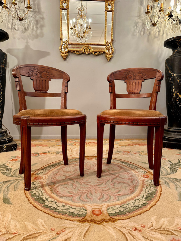 Süe Et Mare, Pair Of Art Deco Mahogany Chairs Circa 1920