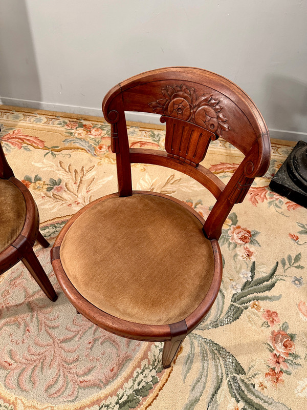 Süe Et Mare, Pair Of Art Deco Mahogany Chairs Circa 1920