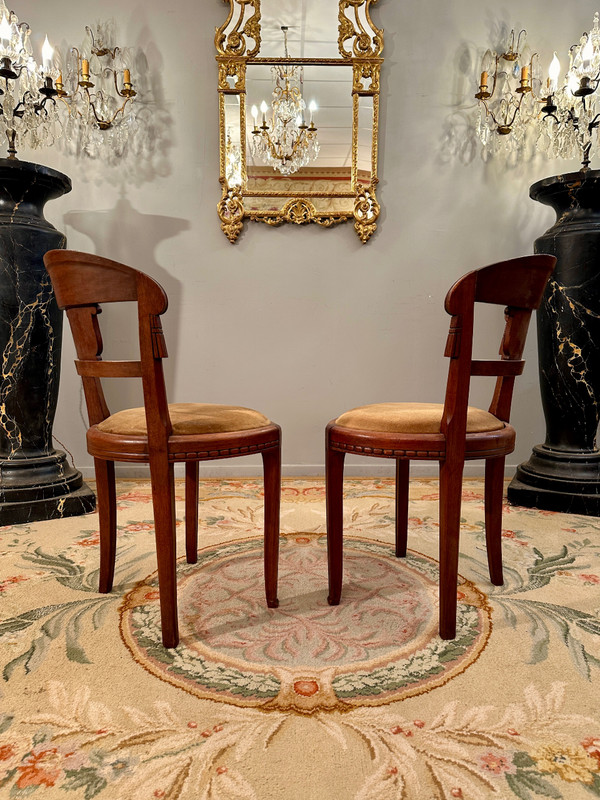 Süe Et Mare, Pair Of Art Deco Mahogany Chairs Circa 1920