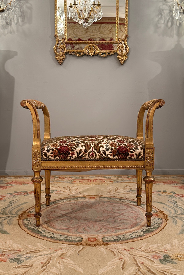 Louis XVI Style Gilded Wood Piano Bench Napoleon III Period