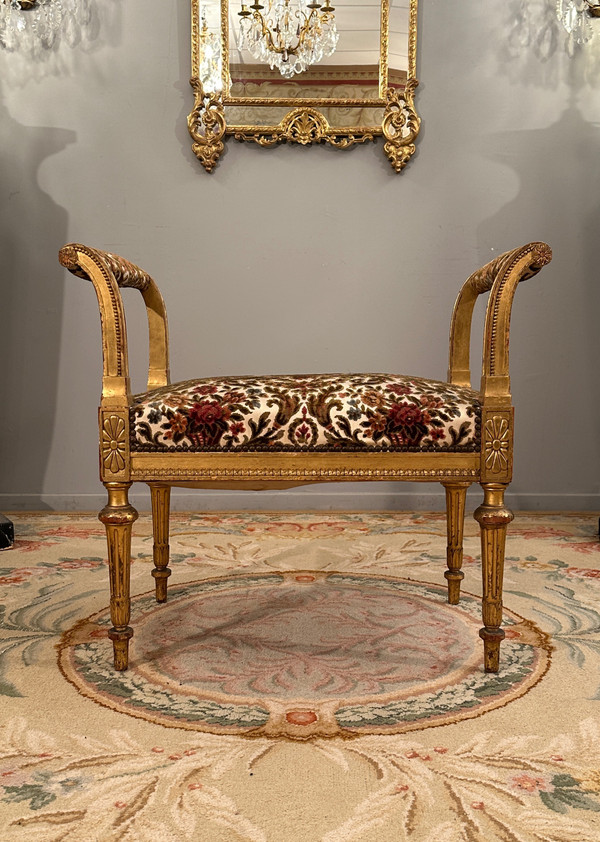 Louis XVI Style Gilded Wood Piano Bench Napoleon III Period