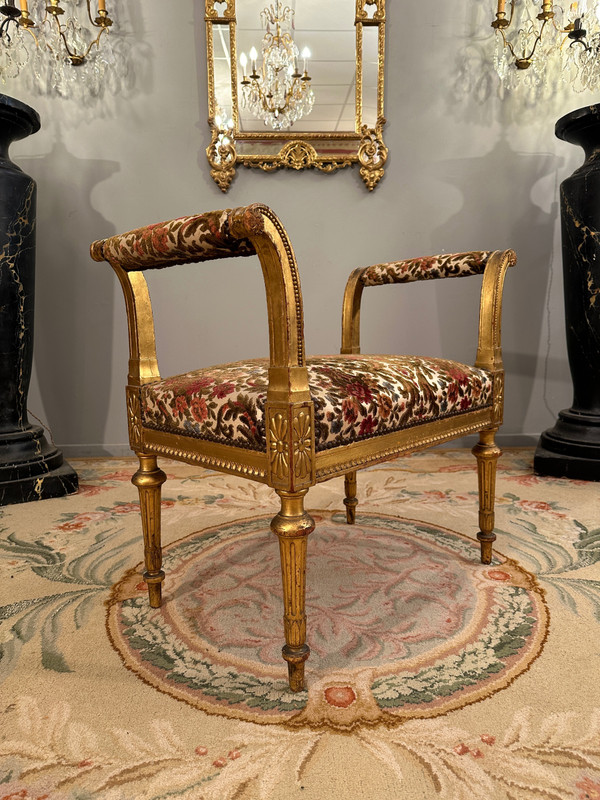 Louis XVI Style Gilded Wood Piano Bench Napoleon III Period