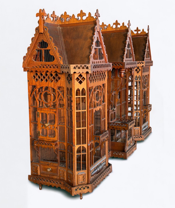 Importante Cage à Oiseaux - Volière Figurant Une Maison Début XXème L 158 cm