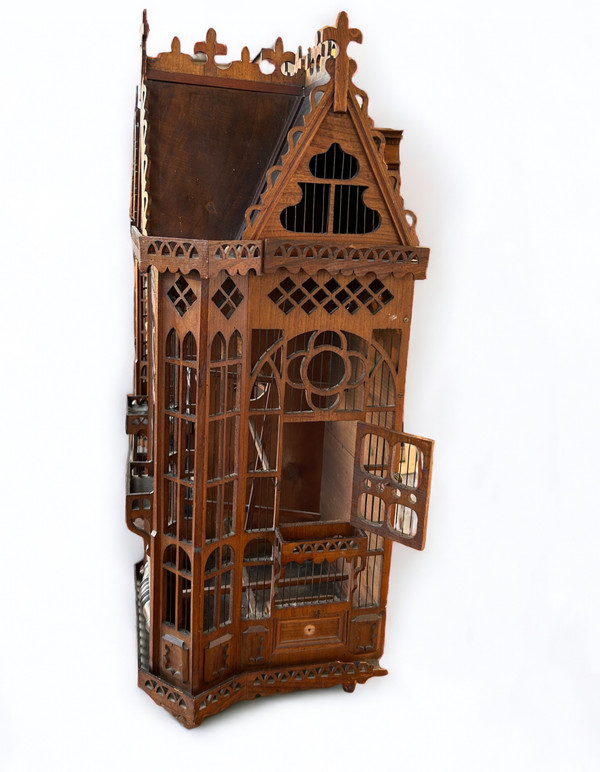 Importante Cage à Oiseaux - Volière Figurant Une Maison Début XXème L 158 cm