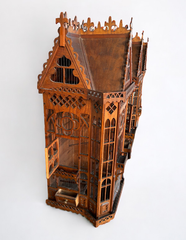 Importante Cage à Oiseaux - Volière Figurant Une Maison Début XXème L 158 cm