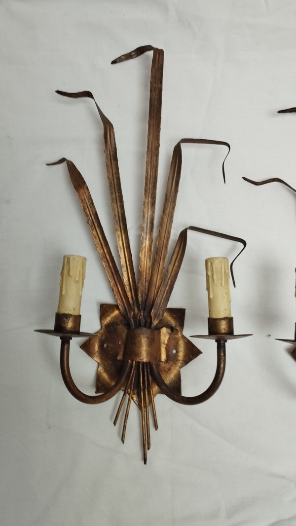 Pair of gilded metal sconces-Maison Ferrocolor circa 1960