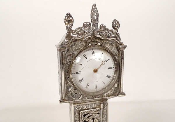 Miniature Dutch Silver Floor Clock Virgin Venus 19th century