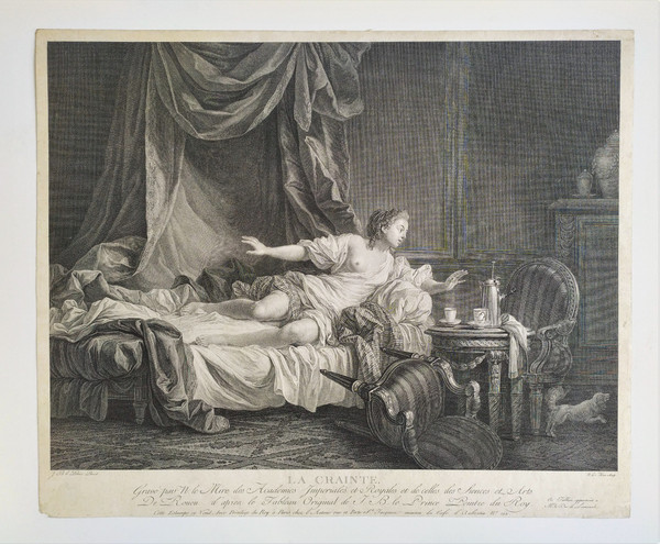 Etching Fear Erotic Engraving 18th Century Old Print