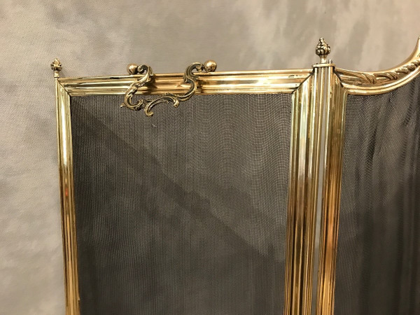 Beautiful old brass fireplace screen from the 19th century, Louis XV style