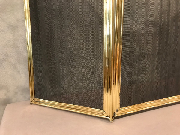 Beautiful old brass fireplace screen from the 19th century, Louis XV style