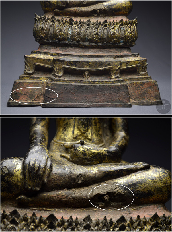 Ancien Royaume de Siam, XVIIIème-XIXème siècle, Grand Bouddha / moine en bronze laqué et doré