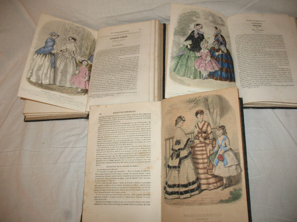 Magasin des demoiselles 3 complete volumes with color plates fashion engravings 1850 to 69