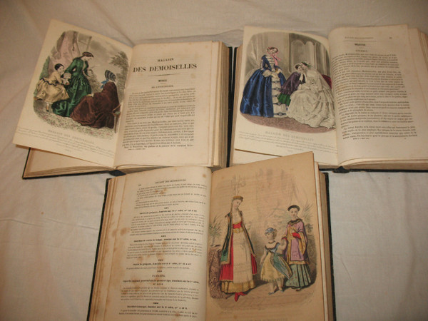 Magasin des demoiselles 3 complete volumes with color plates fashion engravings 1850 to 69