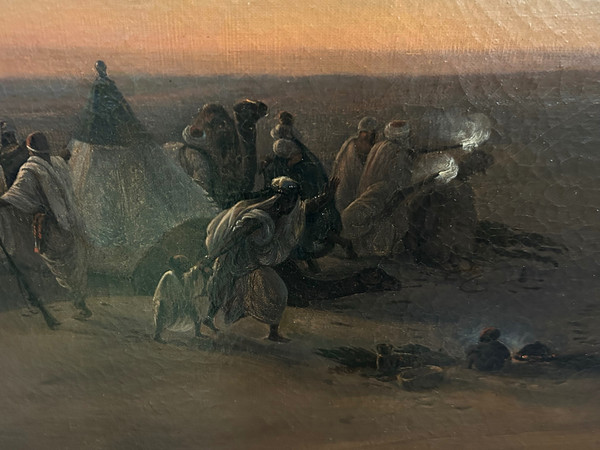 F-A Biard (1798-1882) After - Large Orientalist Painting Bivouac Scene Around 1850