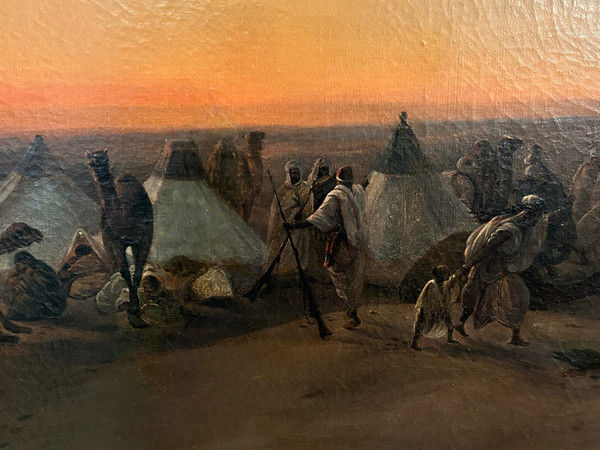 F-A Biard (1798-1882) After - Large Orientalist Painting Bivouac Scene Around 1850