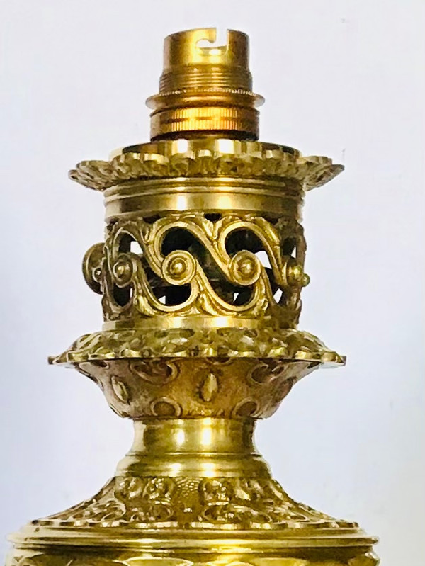 Pair of 19th century brass and gilded bronze lamps