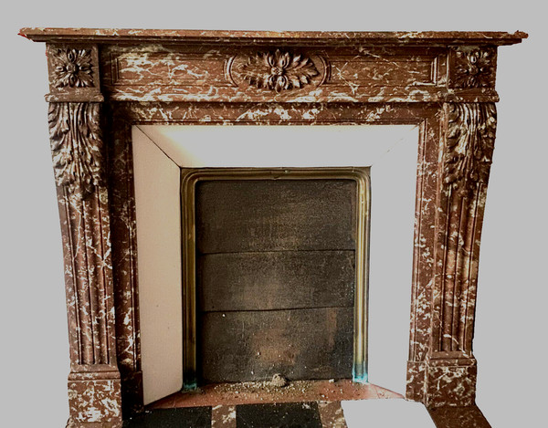 Louis XVI Style Fireplace In Speckled Red Marble 20th Century