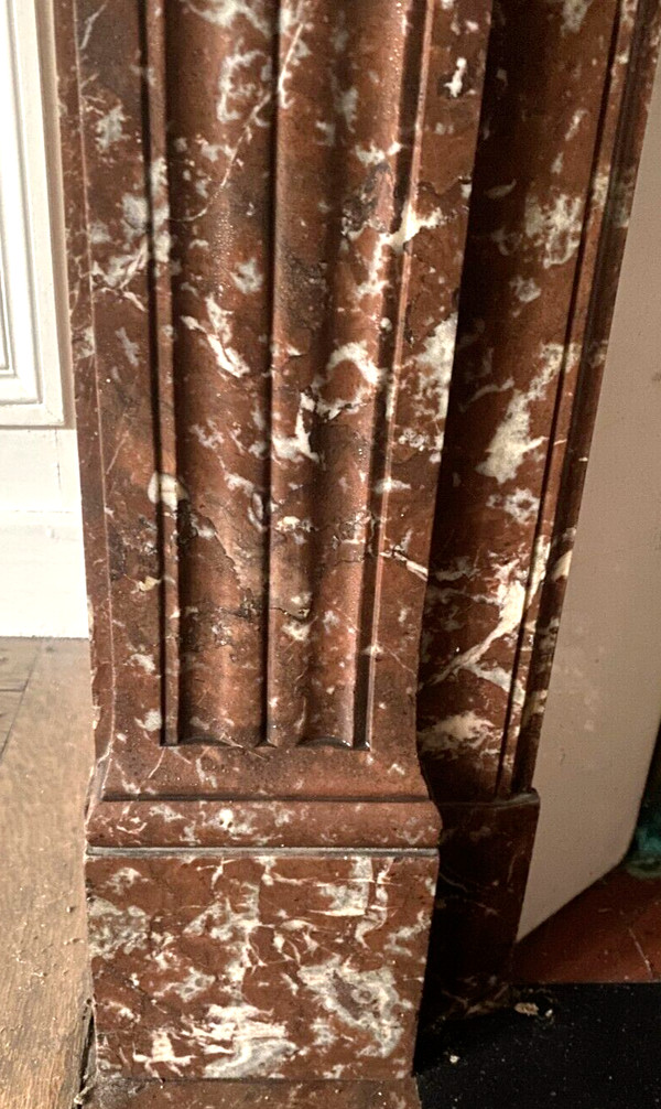 Louis XVI Style Fireplace In Speckled Red Marble 20th Century