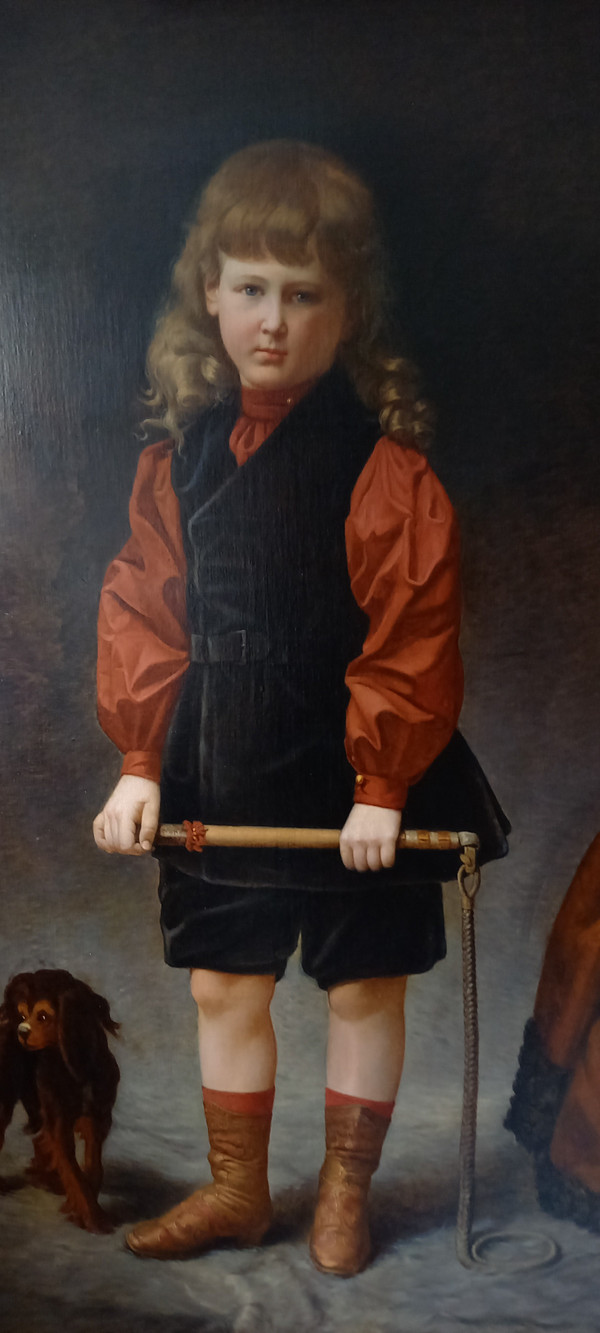 Portrait young boy with cavalier King Charles/19th century