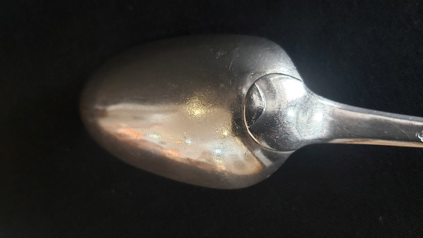 18th century solid silver stew spoon