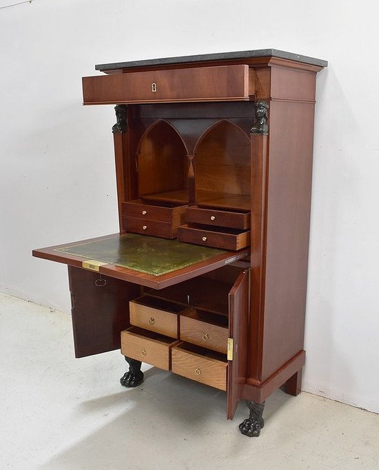  Small Secretary `` Return of Egypt '' in Mahogany Veneer of Thread - Late 19th Century