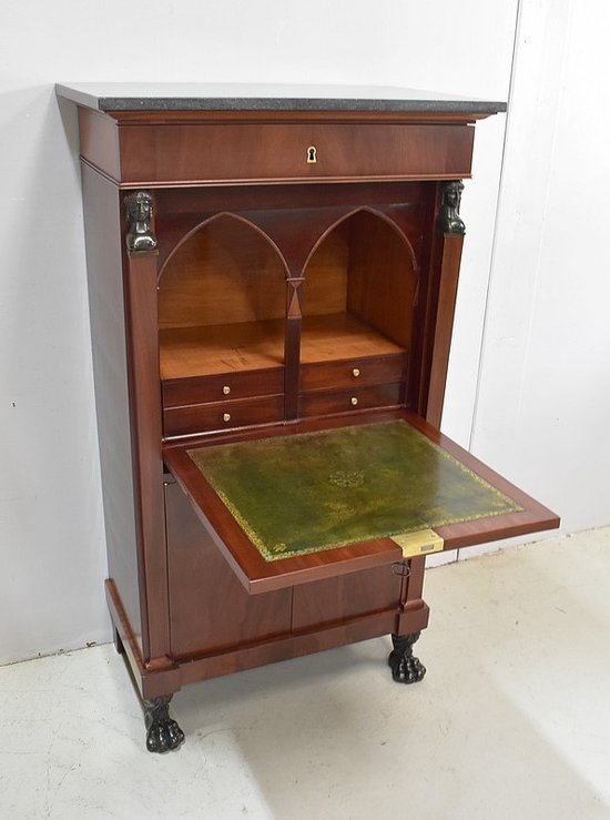  Small Secretary `` Return of Egypt '' in Mahogany Veneer of Thread - Late 19th Century