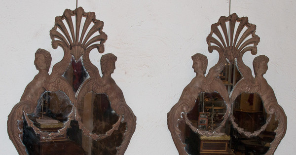 Large Pair of Mahogany Mirror Sconces Italy Circa 1850