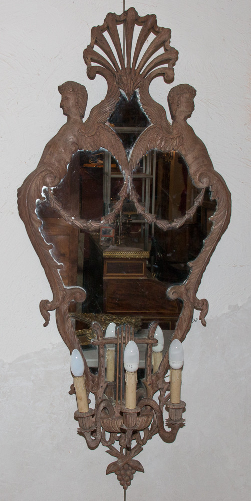 Large Pair of Mahogany Mirror Sconces Italy Circa 1850