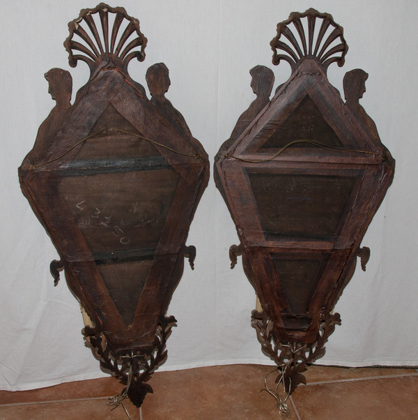 Large Pair of Mahogany Mirror Sconces Italy Circa 1850