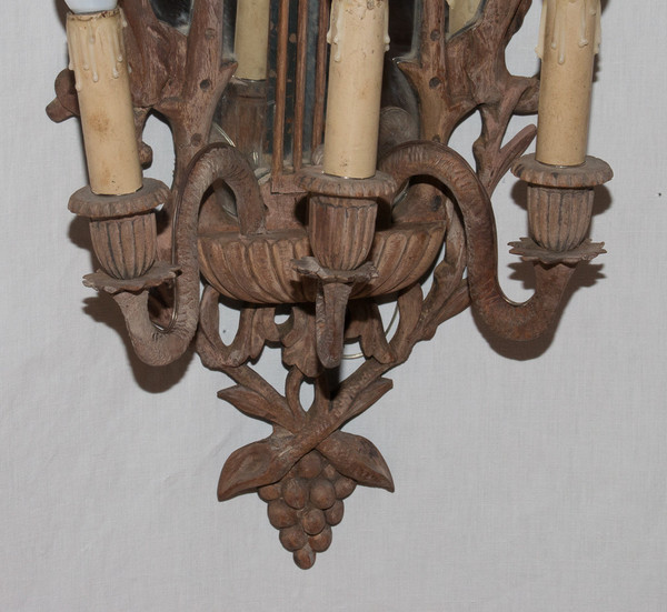 Large Pair of Mahogany Mirror Sconces Italy Circa 1850