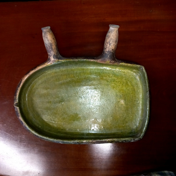 19th century glazed green terracotta drip pan