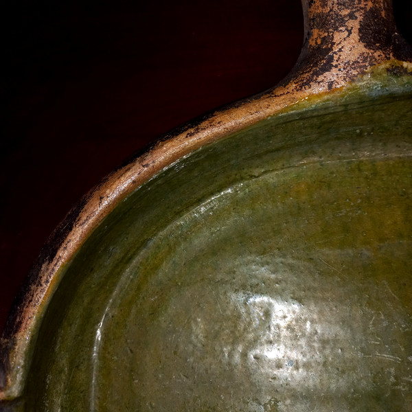 19th century glazed green terracotta drip pan