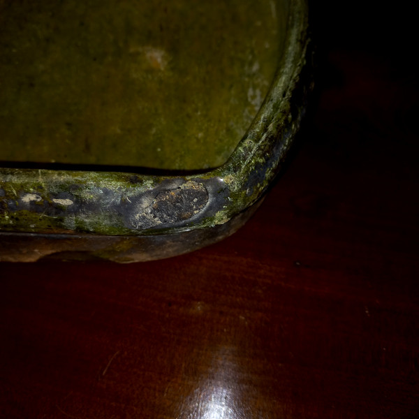 19th century glazed green terracotta drip pan