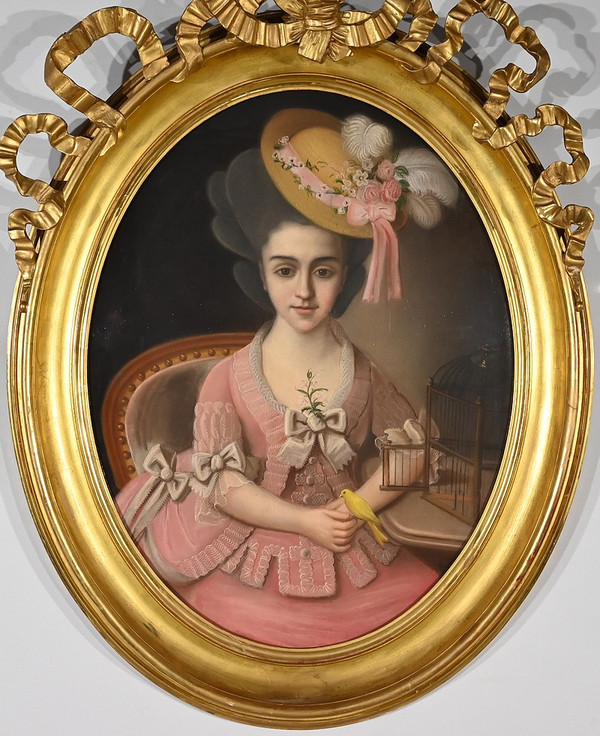 Important Pastel « La Jeune fille au Canari », école française du XIXe