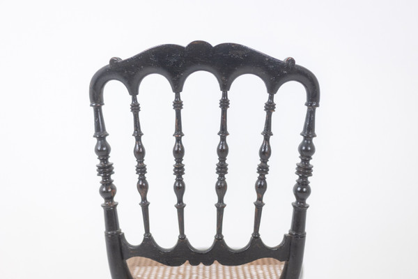 Cane chair in turned and blackened wood. Napoleon III.