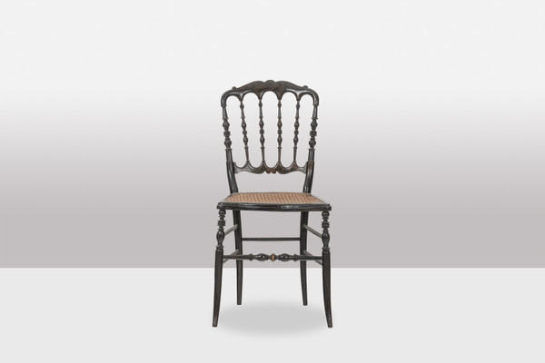 Cane chair in turned and blackened wood. Napoleon III.