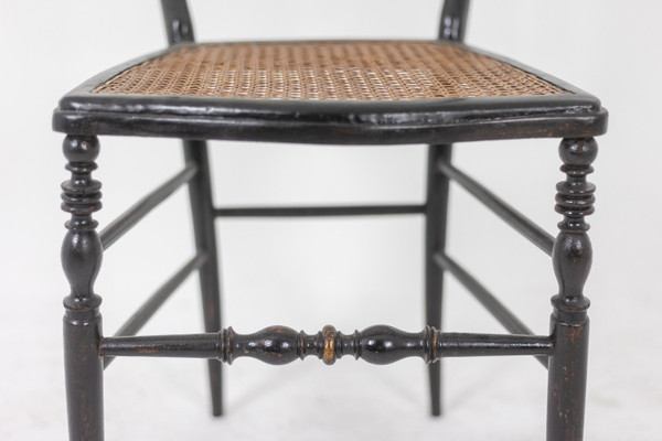 Cane chair in turned and blackened wood. Napoleon III.