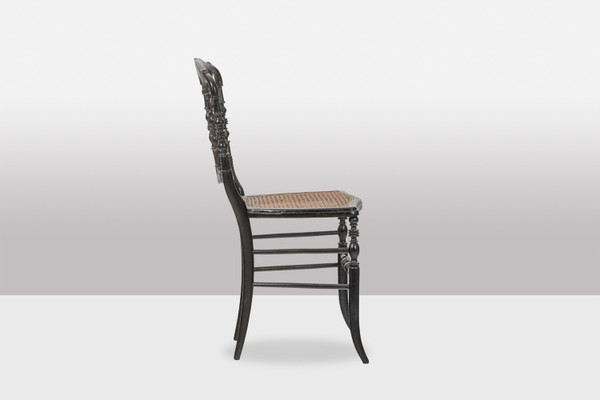 Cane chair in turned and blackened wood. Napoleon III.