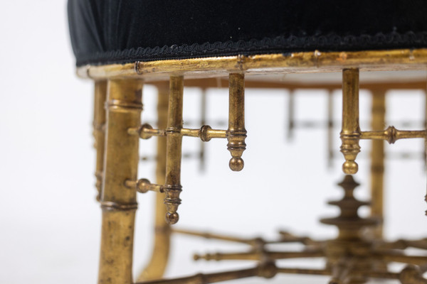 Pouf in gilded wood in imitation of bamboo. Circa 1880.