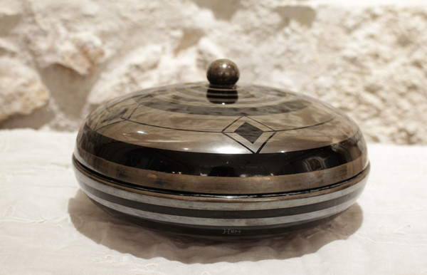 Black and silver glass box signed HEM, Michel Herman circa 1930