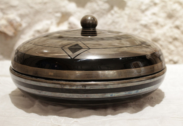 Black and silver glass box signed HEM, Michel Herman circa 1930