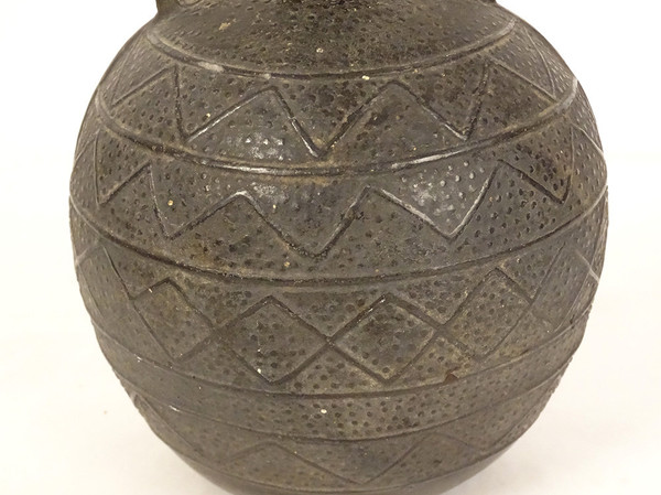 Vaso globulare precolombiano cultura Chimu Perù terracotta nera