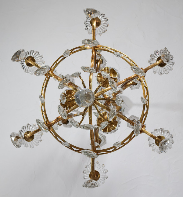 Bronze And Crystal Chandelier Signed Baccarat Late 19th Century