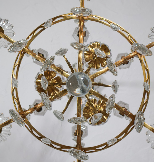 Bronze And Crystal Chandelier Signed Baccarat Late 19th Century