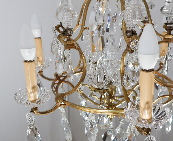 Bronze And Crystal Chandelier Signed Baccarat Late 19th Century